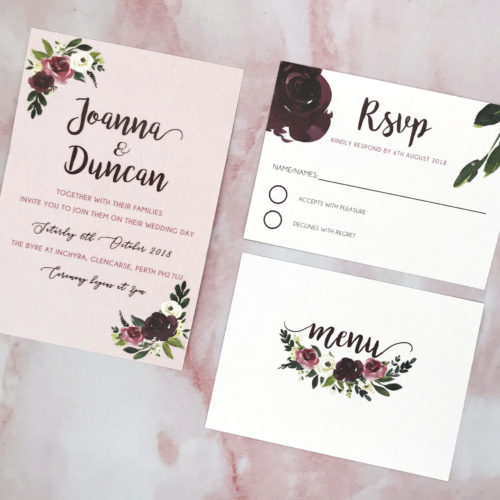 Blush, pink, floral rustic wedding invite