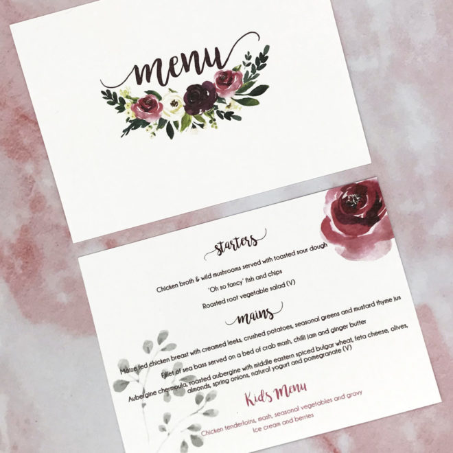 Pink, floral rustic wedding invite